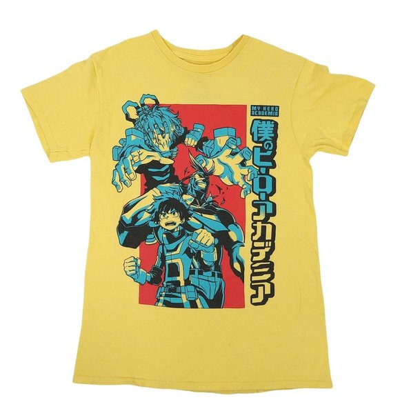 My Hero Academia T Shirt Mens Size S Manga Super Heroes Top Yellow Funimation - Picture 1 of 9